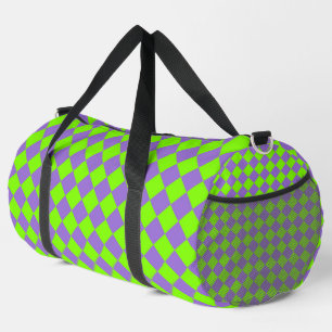 Purple Green Chequered Diamond Pattern Large Duffle Bag