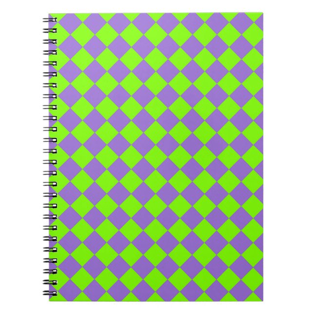 Purple Green Chequered Diamond Pattern Notebook (Front)