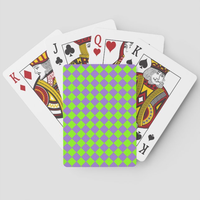 Purple Green Chequered Diamond Pattern Playing Cards (Back)