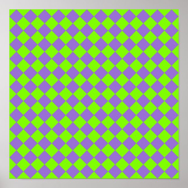 Purple Green Chequered Diamond Pattern Poster (Front)