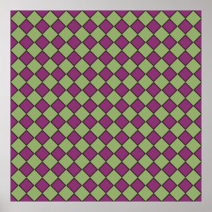 Purple Green Chequered Diamond Pattern Poster