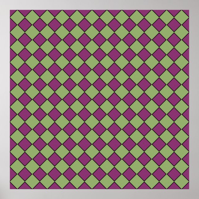 Purple Green Chequered Diamond Pattern Poster (Front)