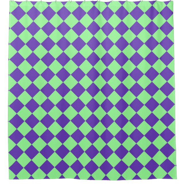 Purple Green Chequered Diamond Pattern  Shower Curtain (Front)