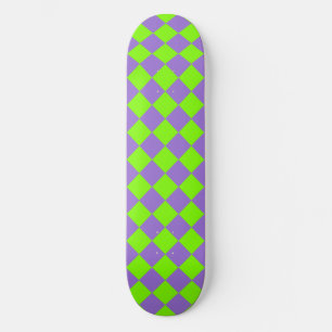 Purple Green Chequered Diamond Pattern Skateboard
