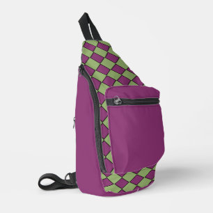 Purple Green Chequered Diamond Pattern Sling Bag