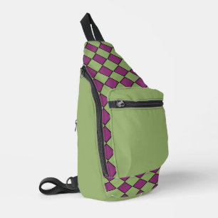 Purple Green Chequered Diamond Pattern Sling Bag