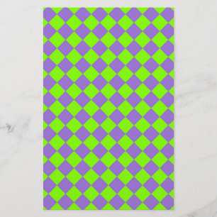 Purple Green Chequered Diamond Pattern Stationery