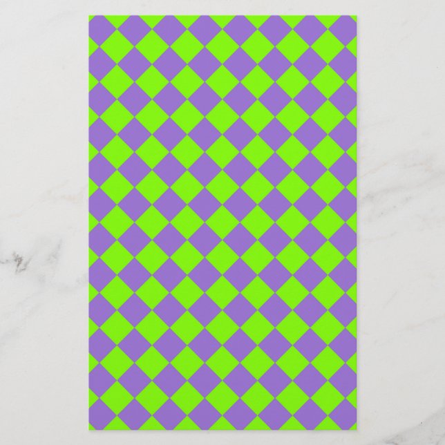 Purple Green Chequered Diamond Pattern Stationery (Front)