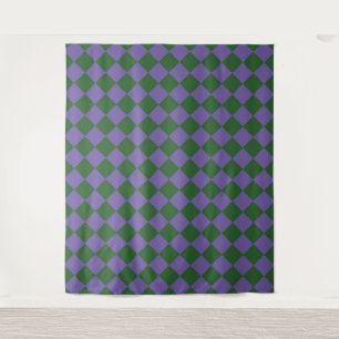 Purple Green Chequered Diamond Pattern Tapestry