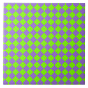 Purple Green Chequered Diamond Pattern Tile