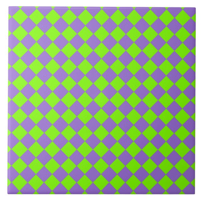 Purple Green Chequered Diamond Pattern Tile (Front)