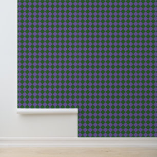 Purple Green Chequered Diamond Pattern Wallpaper