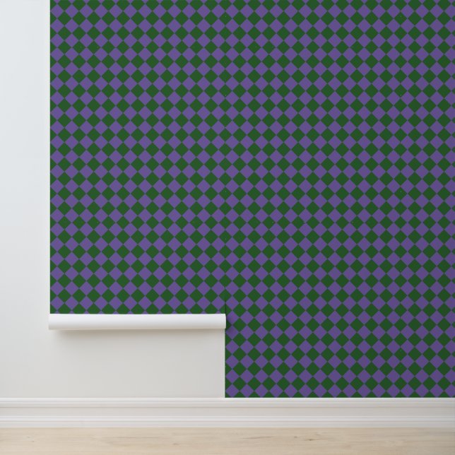 Purple Green Chequered Diamond Pattern Wallpaper (Application)