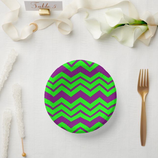 Purple Green Chevron Zigzag Design  Paper Plate (Wedding)