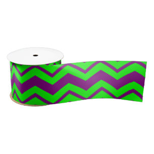 Purple Green Chevron Zigzag Design Satin Ribbon