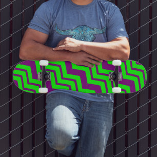 Purple Green Chevron Zigzag Design  Skateboard