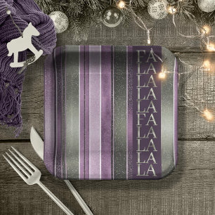 Purple Green  Christmas Fa La La Pattern#27 ID1009 Paper Plate