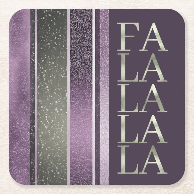 Purple Green  Christmas Fa La La Pattern#27 ID1009 Square Paper Coaster (Front)