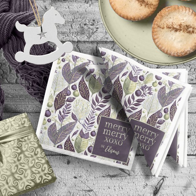 Purple Green Christmas Merry Pattern#21 ID1009 Napkin (Creator Uploaded)