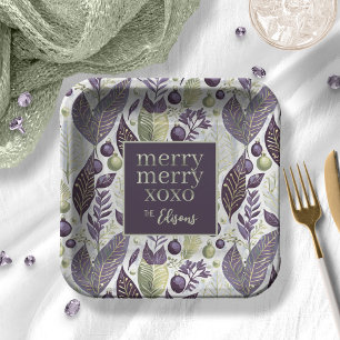 Purple Green Christmas Merry Pattern#21 ID1009 Paper Plate