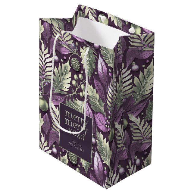 Purple Green Christmas Merry Pattern#22 ID1009 Medium Gift Bag (Front Angled)