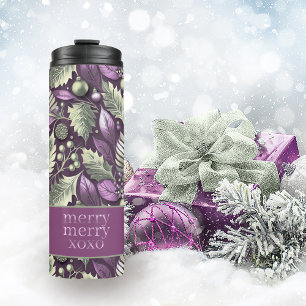 Purple Green Christmas Merry Pattern#22 ID1009 Thermal Tumbler