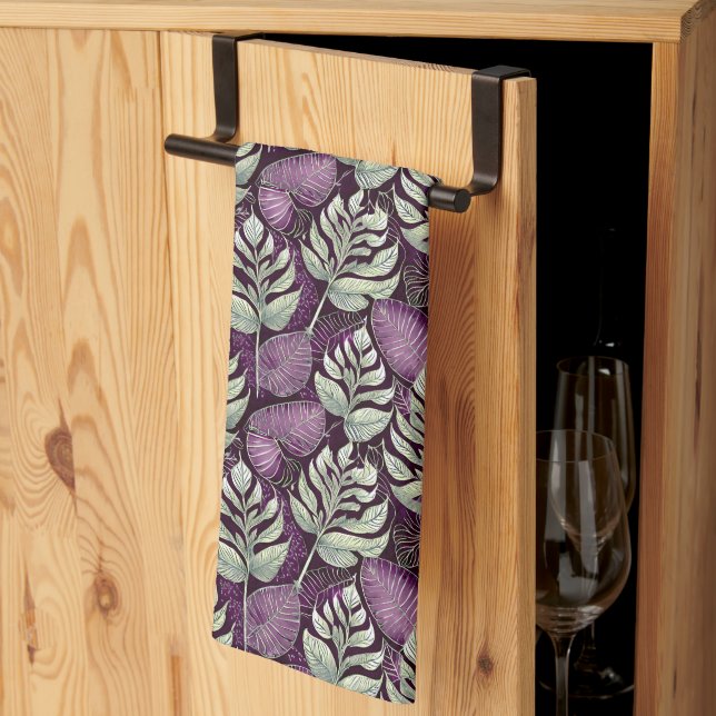 Purple Green Christmas Pattern#29 ID1009 Tea Towel (Thirds Fold)
