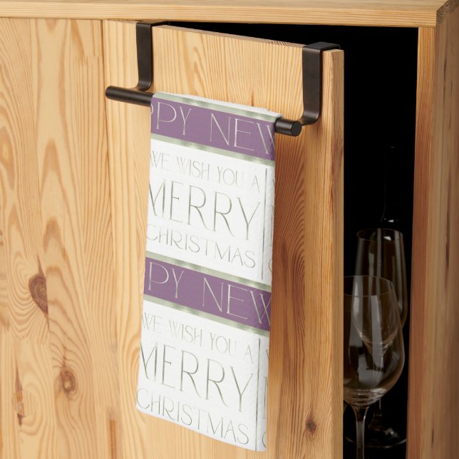 Purple Green Christmas Pattern#35 ID1009 Tea Towel (Thirds Fold)