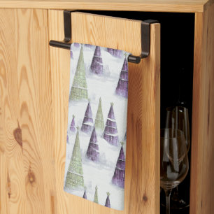 Purple Green Christmas Pattern#8 ID1009 Tea Towel