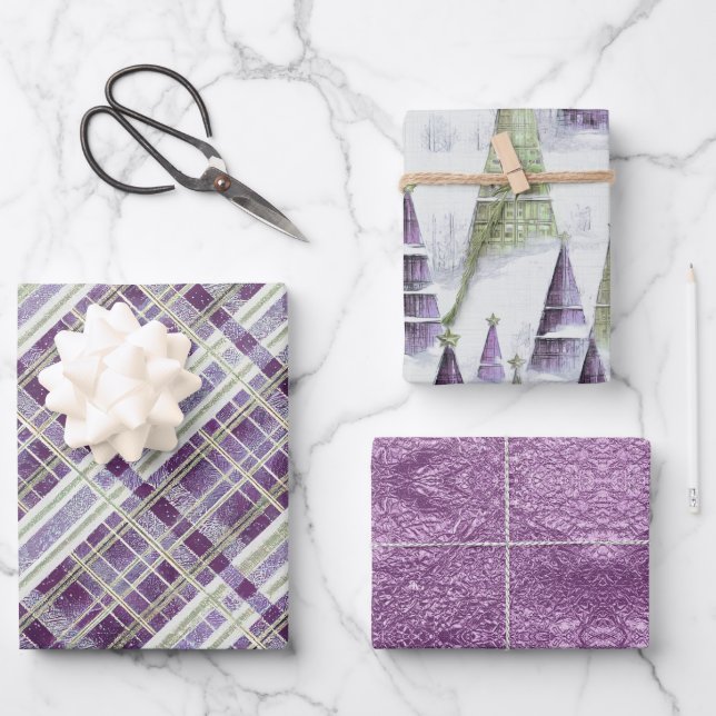Purple Green Christmas Patterns #2#8#32  ID1009 Wrapping Paper Sheet (Front)