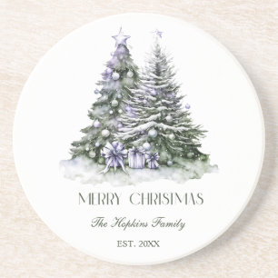 Purple & Green Christmas Trees Coaster