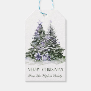 Purple & Green Christmas Trees Gift Tag