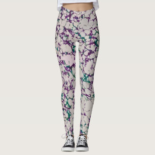 Purple & Green Crackled Paint Abstract Design Leggings