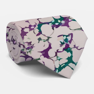 Purple & Green Crackled Paint Abstract Design Tie
