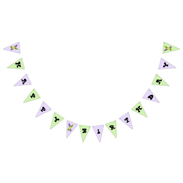Purple Green Crayon Art Supplies Birthday Party Bunting (All)