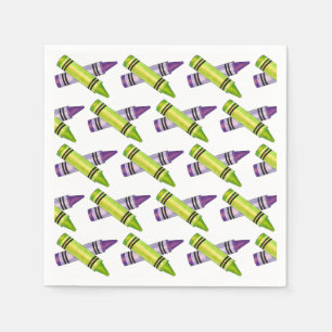 Purple Green Crayon Art Supplies Teacher Artist  Napkin