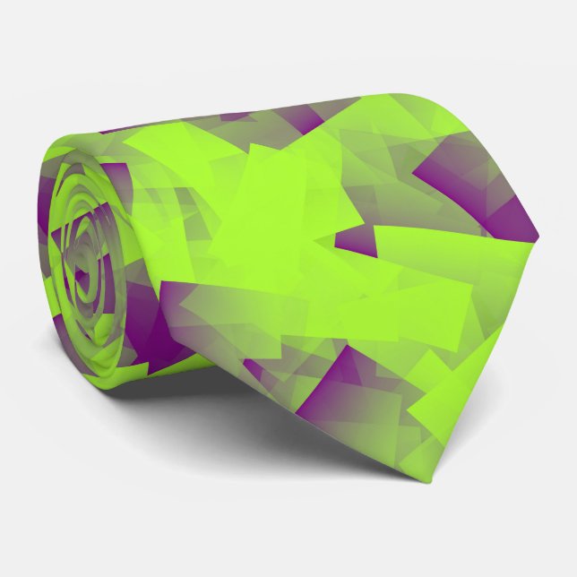 Purple Green Cubism Abstract Pattern Tie (Rolled)