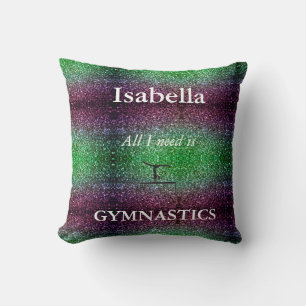 PURPLE & GREEN CUSTOM GYMNASTICS Throw Pillow