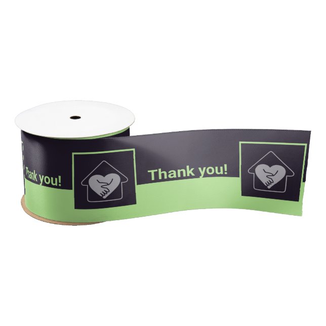 Purple & Green Custom Logo Thank You  Satin Ribbon (Spool)