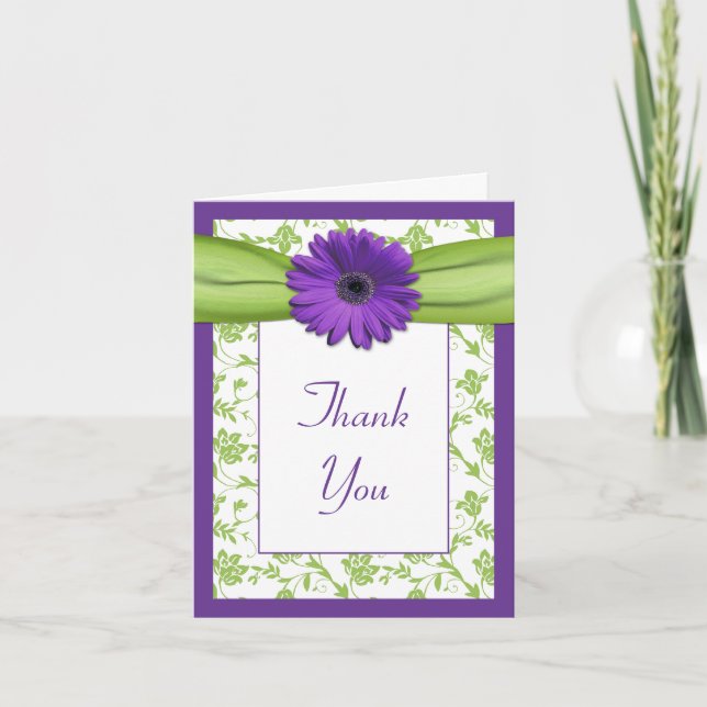 Purple Green Daisy Floral Wedding Thank You Card (Front)