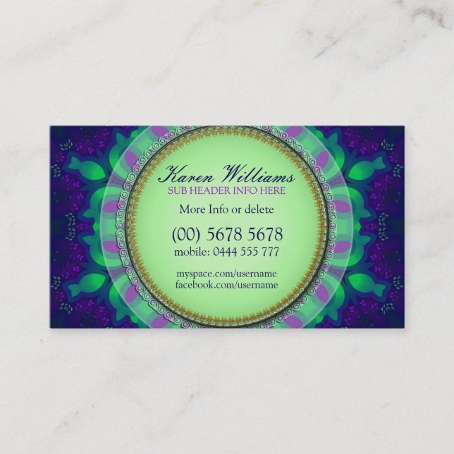 Purple Green Delight Business Card Template (Front)