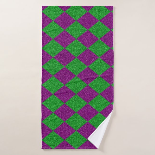 Purple & Green Diamond Glitter Bath Towel (Bath Towel)