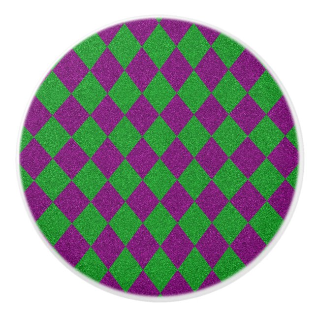 Purple & Green Diamond Glitter Ceramic Knob (Front)