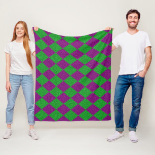 Purple & Green Diamond Glitter Fleece Blanket