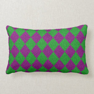Purple & Green Diamond Glitter Lumbar Cushion