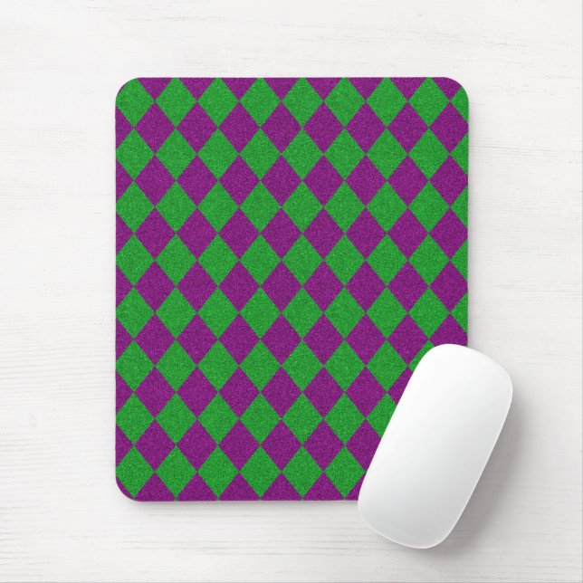 Purple & Green Diamond Glitter Mouse Mat (With Mouse)