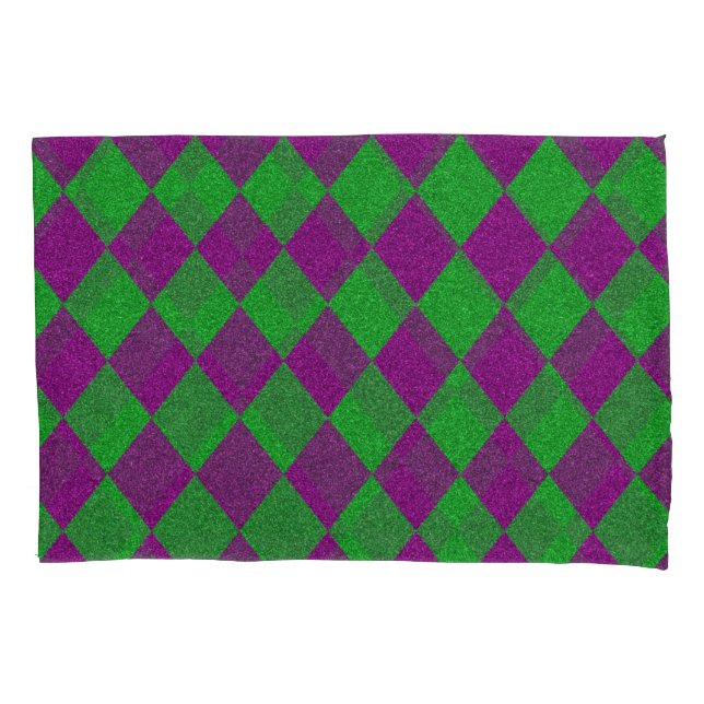 Purple & Green Diamond Glitter Pillowcase (Front)