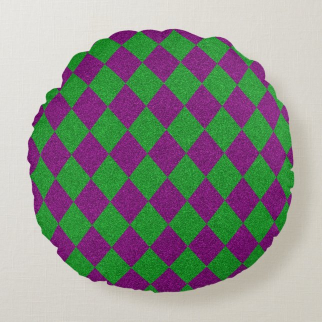 Purple & Green Diamond Glitter Round Cushion (Front)