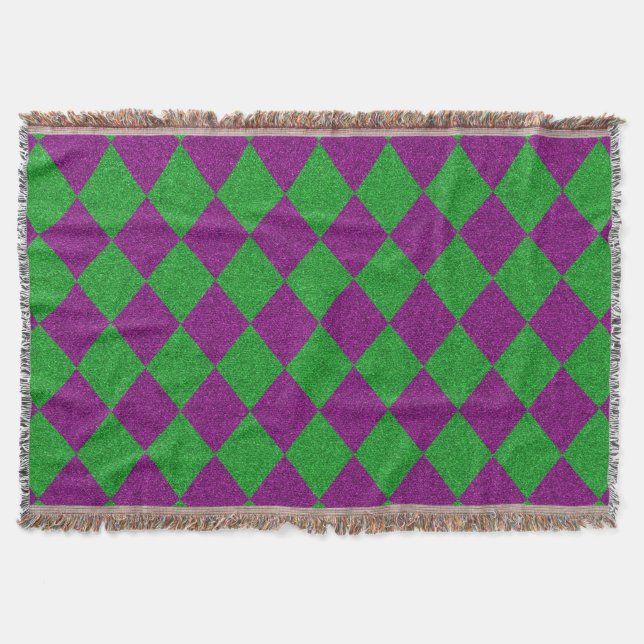 Purple & Green Diamond Glitter Throw Blanket (Front)