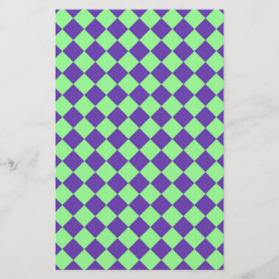Purple Green Diamond Harlequin Chequered Pattern Stationery